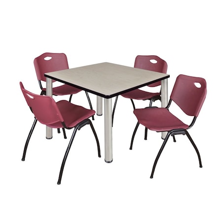 Kee Kee Square Table & Chair Set, Wood, Metal, Plastic Top, Maple TB4242PLBPCM47BY